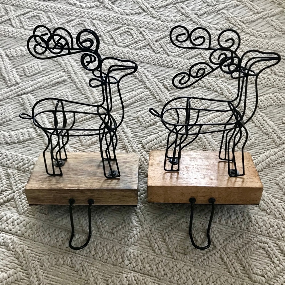 Set of 2 Rustic Reindeer Stocking Holders
